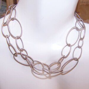 Sterling Silver Textured Oval Link 18" Chain Necklace